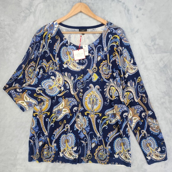 Talbots Sweaters - Talbots Cardigan Sweater Womens Size 1X Classics Paisley Navy Blue Button NWT